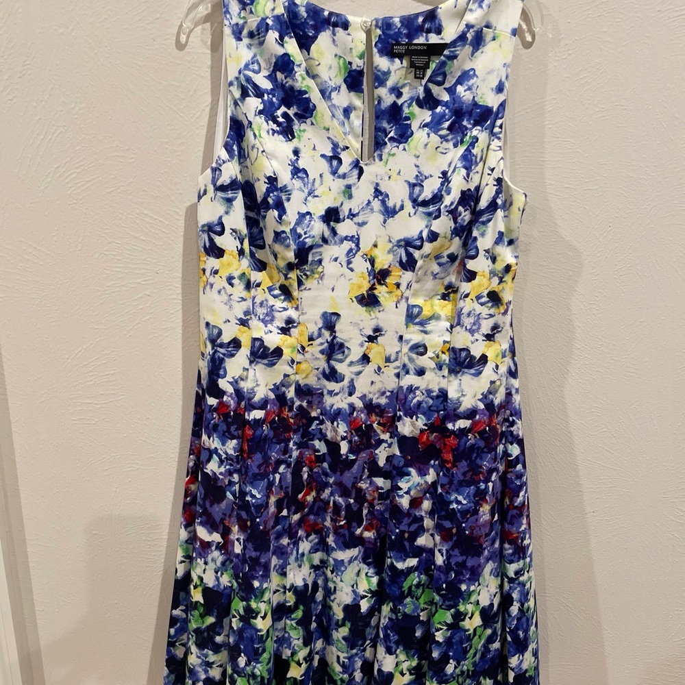 Maggy London blue multi print dress